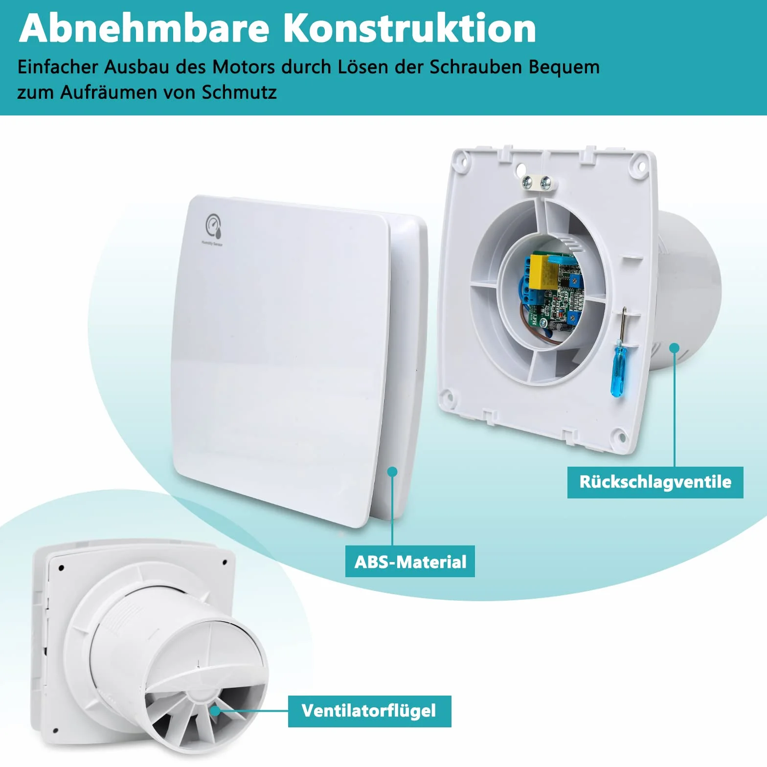 Randaco Confezione da 2 ventilatori da bagno 100 mm con sensore di umidità - Ventilatore estrattore d'aria regolabile con timer - Ventilatore murale silenzioso per bagno, servizi igienici