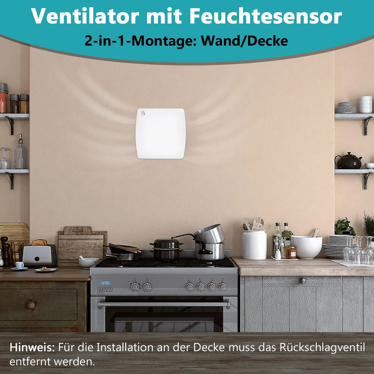 Randaco Confezione da 2 ventilatori da bagno 100 mm con sensore di umidità - Ventilatore estrattore d'aria regolabile con timer - Ventilatore murale silenzioso per bagno, servizi igienici