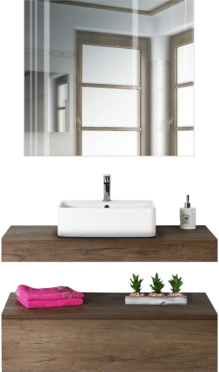Lavabo Bagno forma Rettangolare in Ceramica Bianco Lucido Misure 53 x 42 x 15 cm - Per piani d'appoggio sospeso in bagno e mobili da toilette