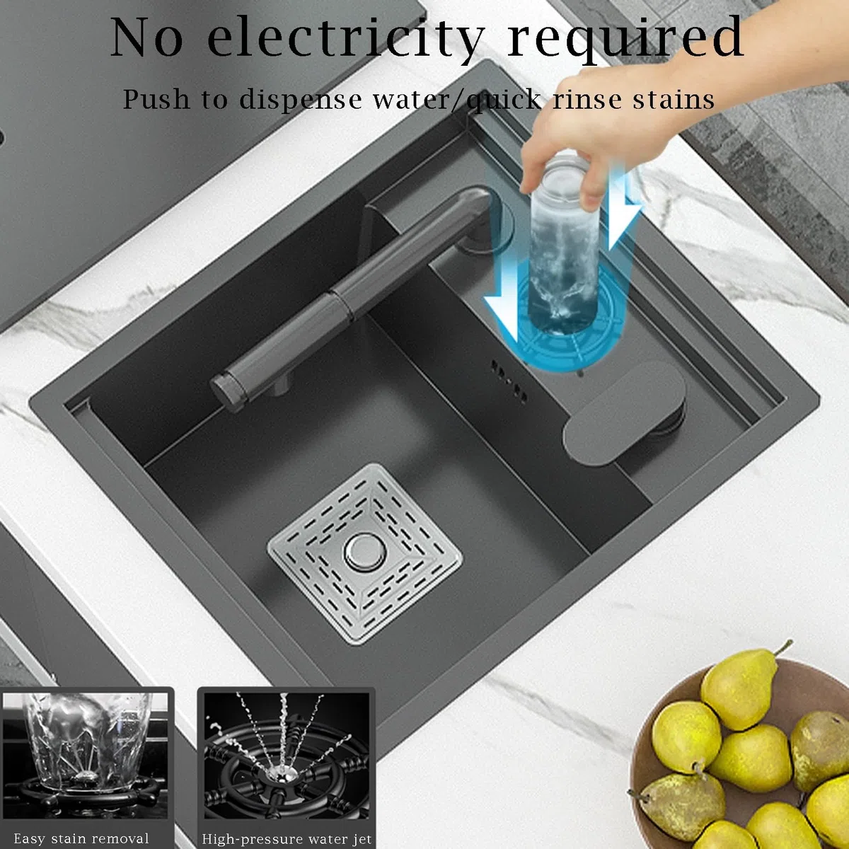 Lavello sottopiano nero – Rubinetto pieghevole – Con coperchio – Lavello singolo in acciaio inossidabile, ideale per cucine, camper e banconi da bar (2, 45 * 38 * 22cm)