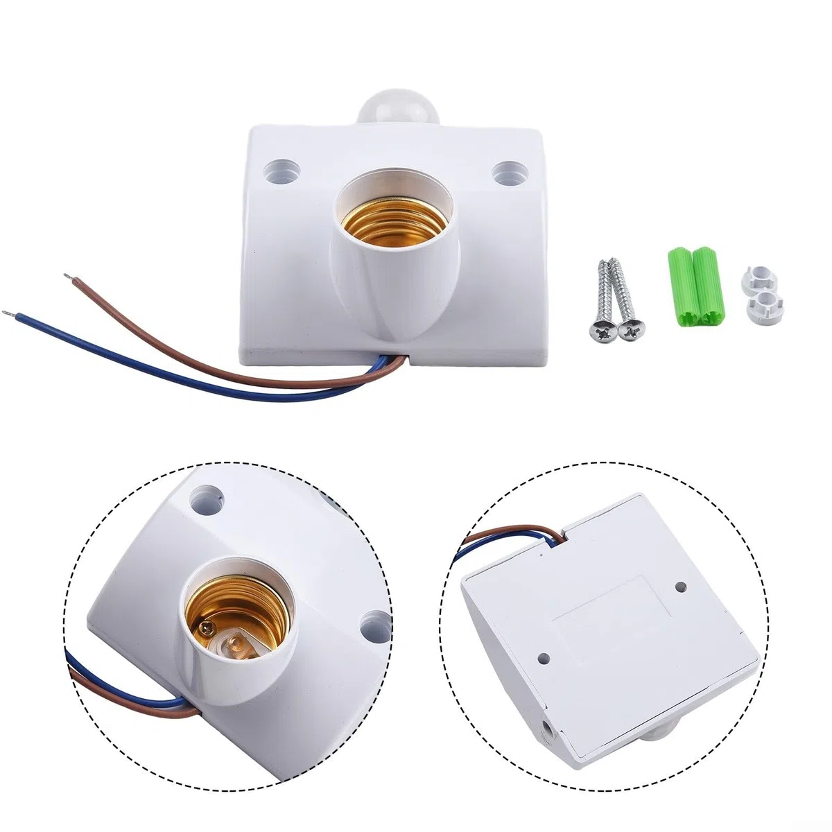 Presa con sensore di movimento compatibile con lampadine E27, tecnologia sensore PIR, campo di rilevamento 3 8 metri, angolo di rilevamento di 120 gradi, tensione AC110 240V