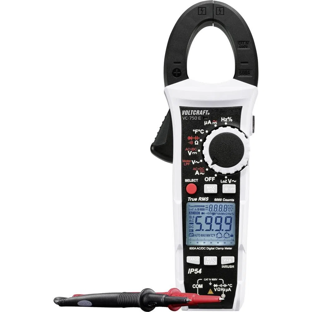 VOLTCRAFT VC-750 E Stromzange, Hand-Multimeter digital Spritzwassergesch?tzt (IP54) CAT IV 600 V Anzeige (Counts): 6000 (VC-750 E)