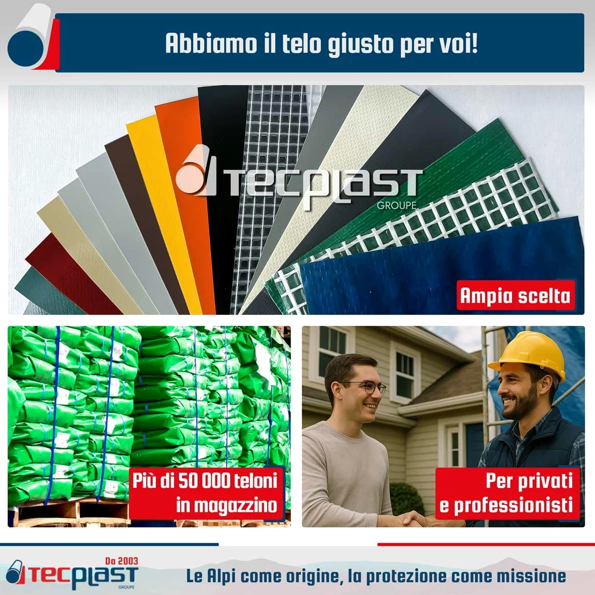 Telo per Tetto 6x8 m - TECPLAST - HQ250TO - Verde e Marrone - Alte Prestazioni - Telone Impermeabile per Conciatetti e Carpentieri