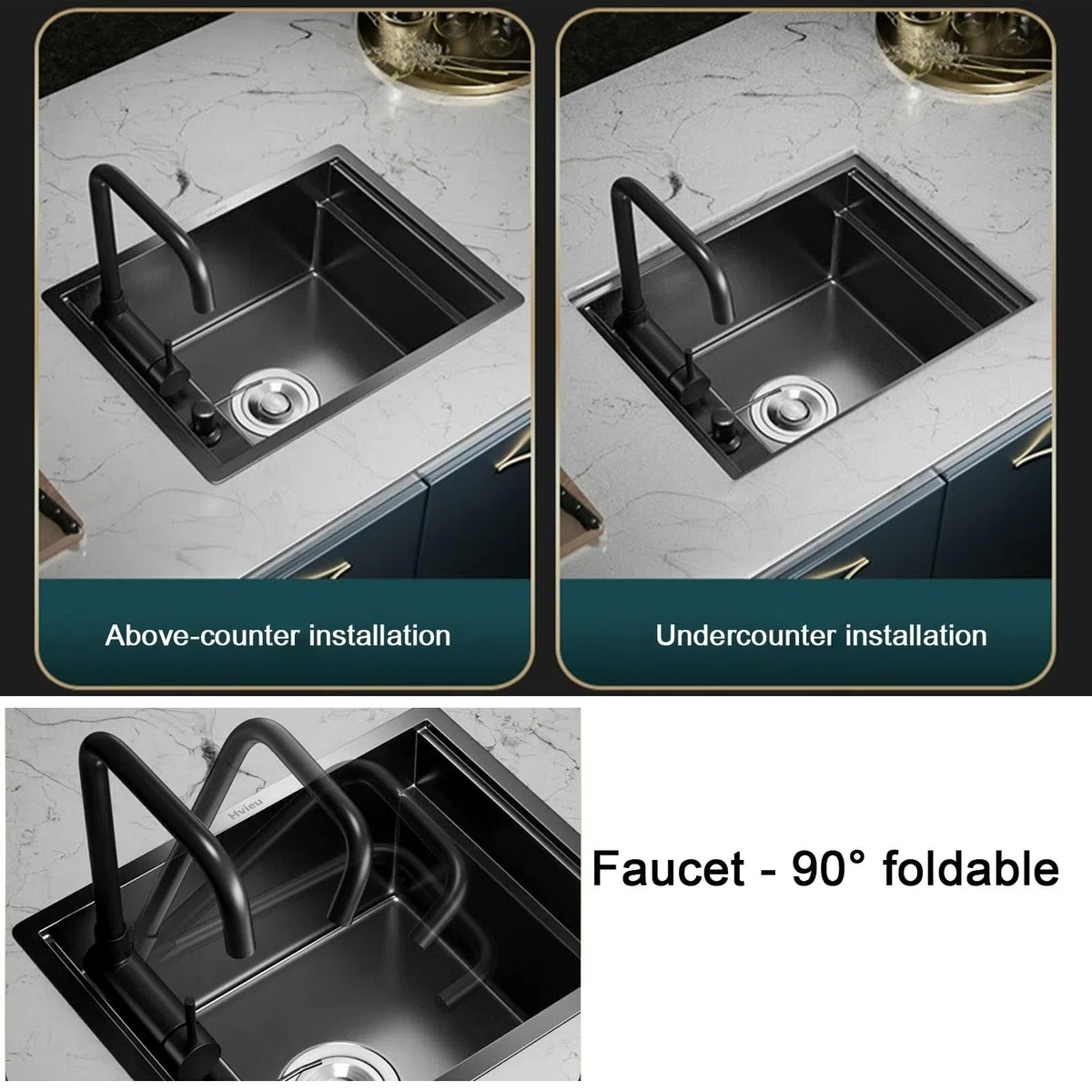 Lavello da bar, lavello a una vasca da cucina in acciaio inox 304, rubinetto rialzato, lavello con coperchio nascosto, invisibile dell'isola centrale di RV