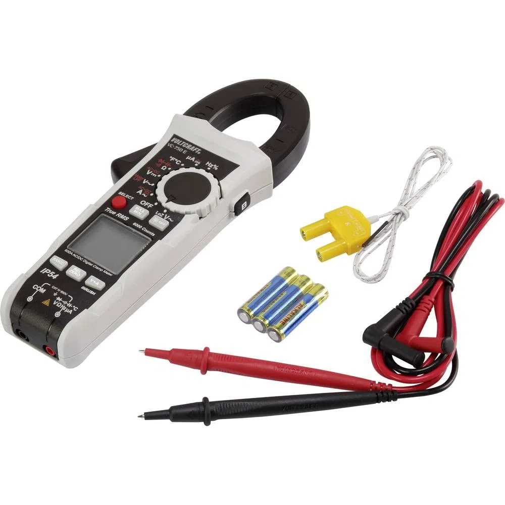 VOLTCRAFT VC-750 E Stromzange, Hand-Multimeter digital Spritzwassergesch?tzt (IP54) CAT IV 600 V Anzeige (Counts): 6000 (VC-750 E)