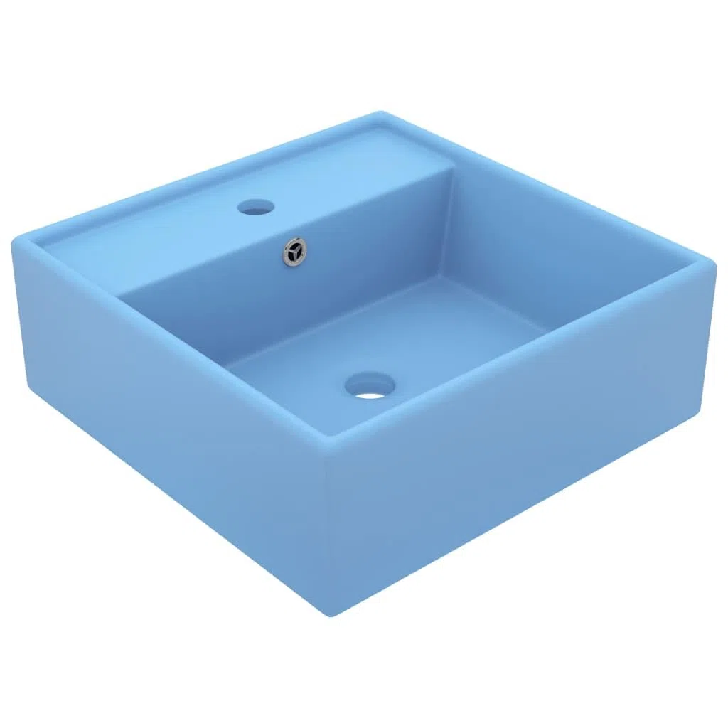 vidaXL Lavabo Troppopieno Lavello per Bagno Lavandino per Toilette Prodotti per Bagno Vaschetta Cubico Azzurro Opaco 41x41cm Ceramica