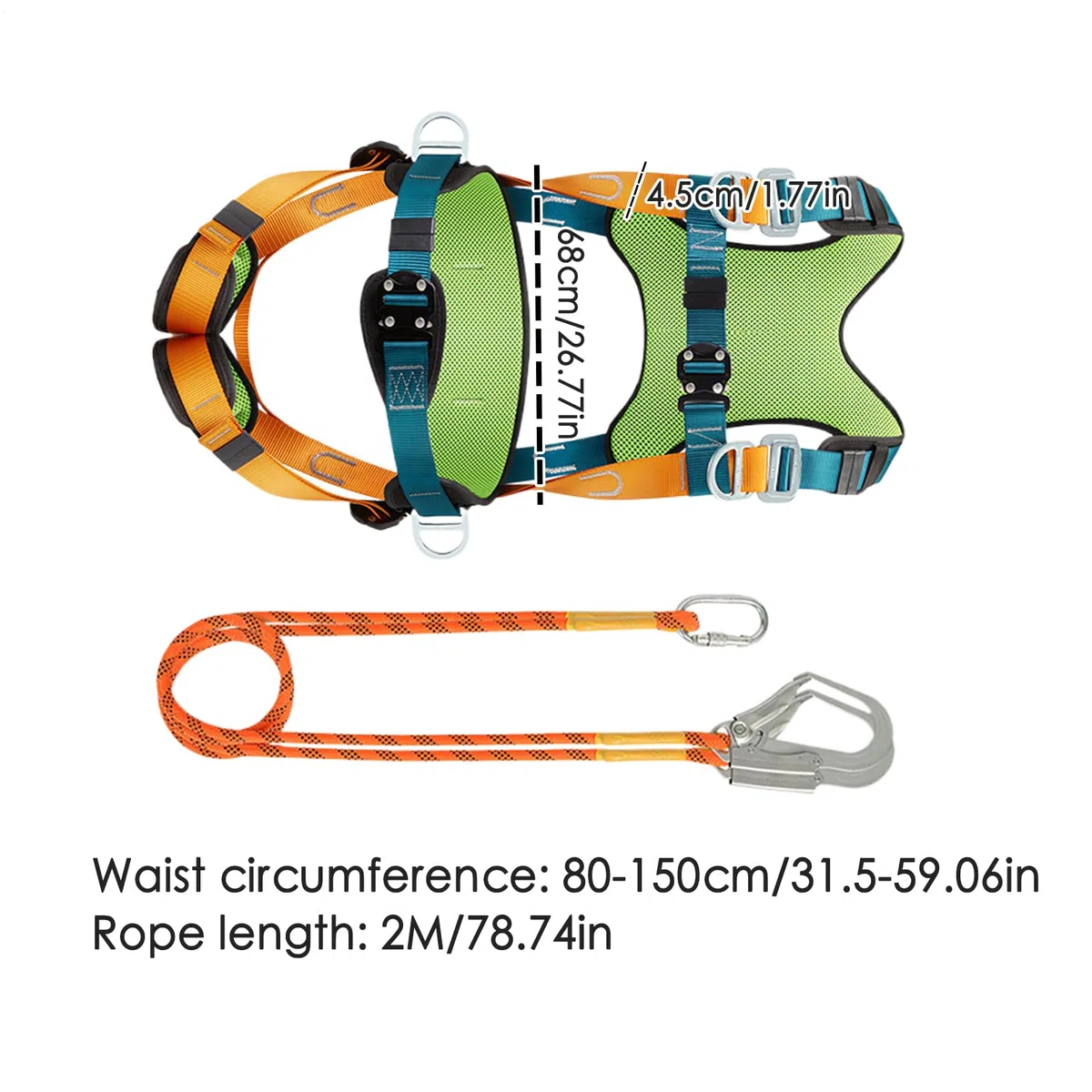 Imbracature Di Sicurezza Anticaduta - Equipaggio di Sicurezza Full Body - Corda Anticaduta con Ammortizzatore, Cintura di Supporto con Imbottitura Comfort, Attrezzatura per Arrampicata, Escursionismo