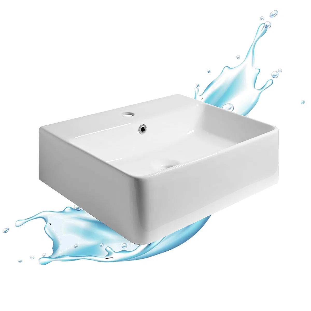 Lavabo Bagno forma Rettangolare in Ceramica Bianco Lucido Misure 53 x 42 x 15 cm - Per piani d'appoggio sospeso in bagno e mobili da toilette