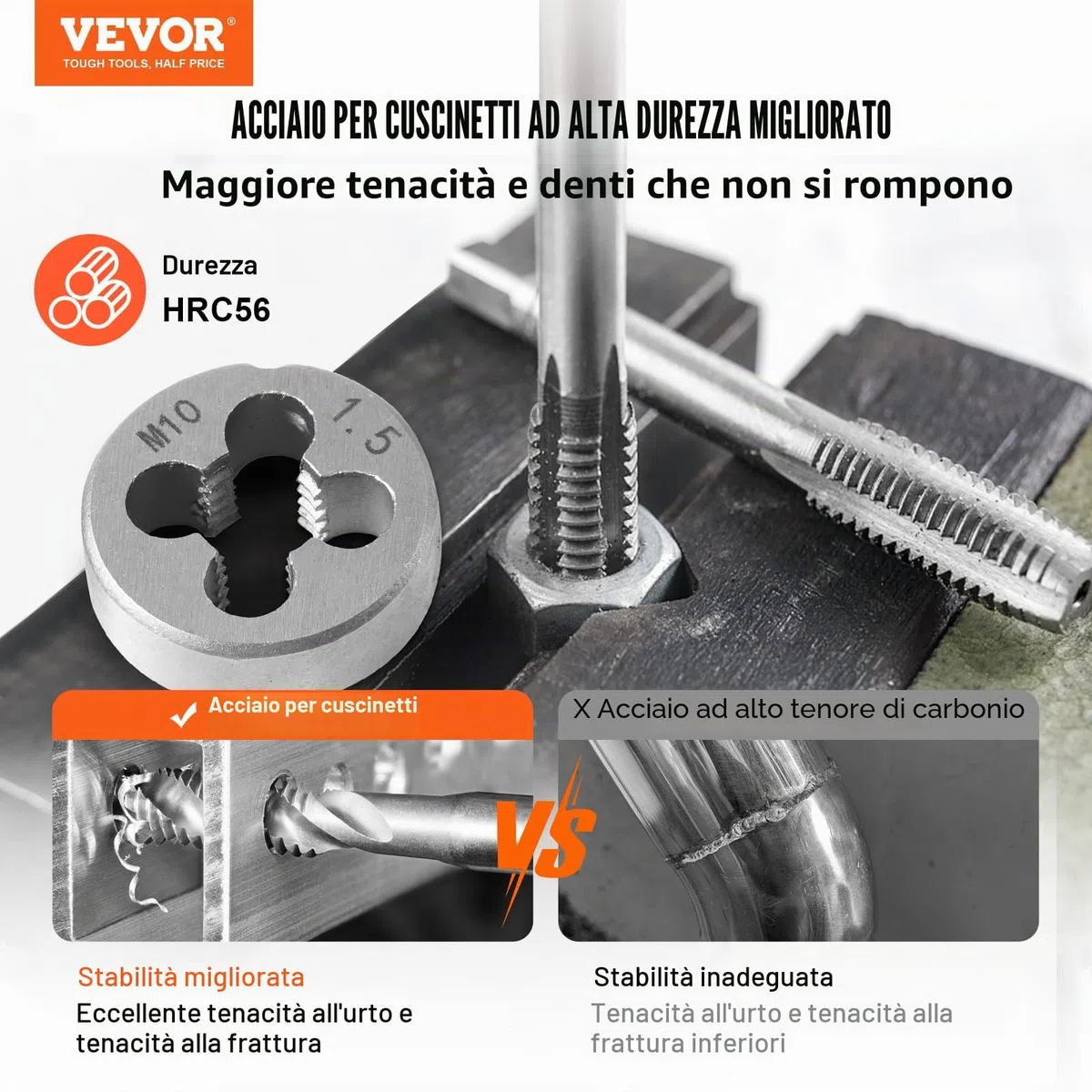 VEVOR Set di Filiere Maschi Utensili per Filettatura SAE 116 Pezzi in Totale, Set per Rubinetti Matrici in Lega di Zinco Utensili per Filettature in Valigetta Portatile, Set di Rubinetti Chiavi 116 Pz