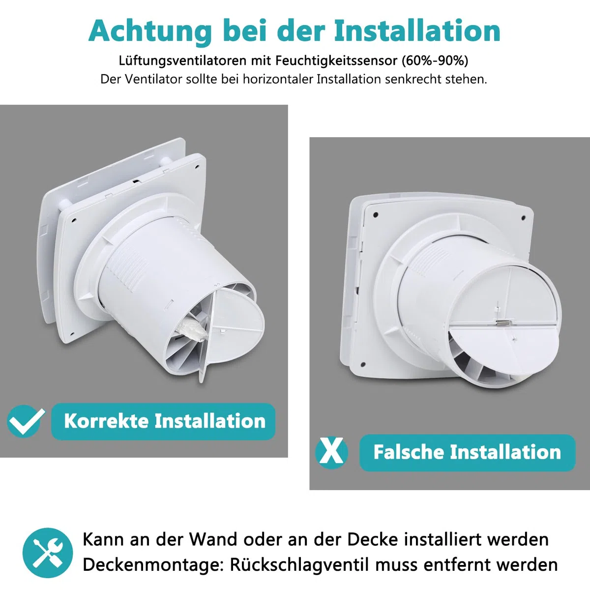 Randaco Confezione da 2 ventilatori da bagno 100 mm con sensore di umidità - Ventilatore estrattore d'aria regolabile con timer - Ventilatore murale silenzioso per bagno, servizi igienici