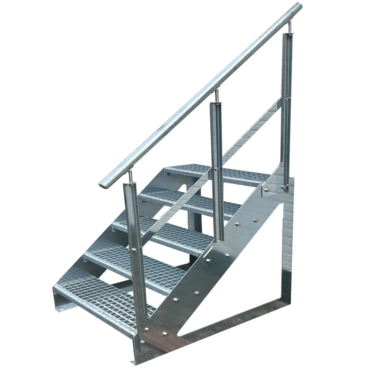 Scale con griglia in acciaio Premium 5 Gradini Scala autoportante Completamente zincata con ringhiera a destra - Dimensioni (L x L x H) 101cm x 100cm x 95cm