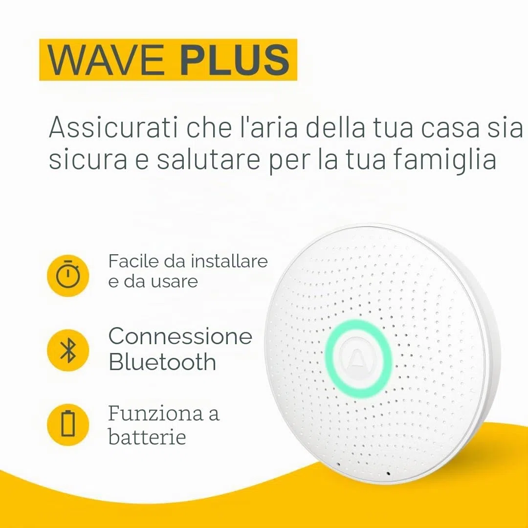 Airthings 2930 Wave Plus: Monitor per il radon e la qualità dell'aria con rilevatore di CO2, COV, pressione atmosferica, umidità e temperatura, Bianco