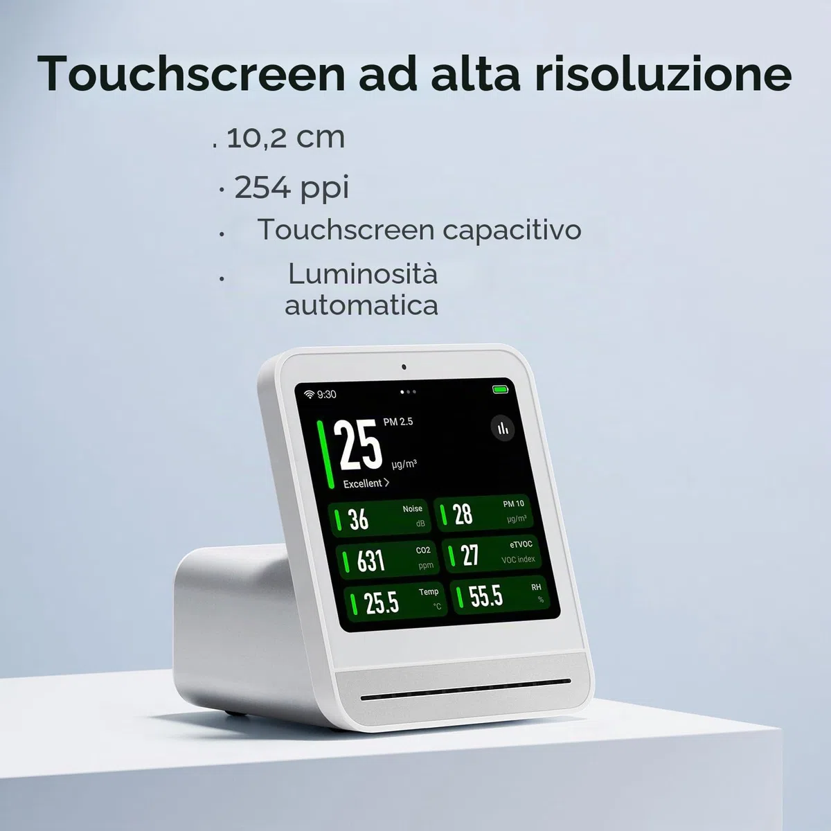 Qingping Monitor di Qualità dell'aria 2, Rilevatore di Qualità dell'Aria Interno, PM2.5, CO2, PM10, Rumore, Temperatura, Umidità, Nuova Funzione Sveglia, Tester di Qualità dell'Aria Intelligente