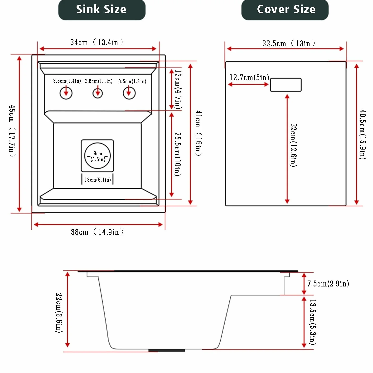 Lavello sottopiano nero – Rubinetto pieghevole – Con coperchio – Lavello singolo in acciaio inossidabile, ideale per cucine, camper e banconi da bar (2, 45 * 38 * 22cm)