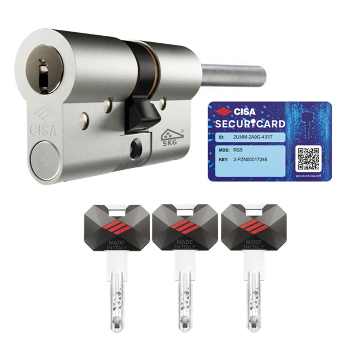 CISA - Cilindro Europeo RS5 10R3M707012 per Serratura Porta Blindata - Cilindro Serratura 30/30 con 5 File di Perni Radiali e 3 Chiavi a Duplica Digitale Protetta - Predisposizione al Pomolo