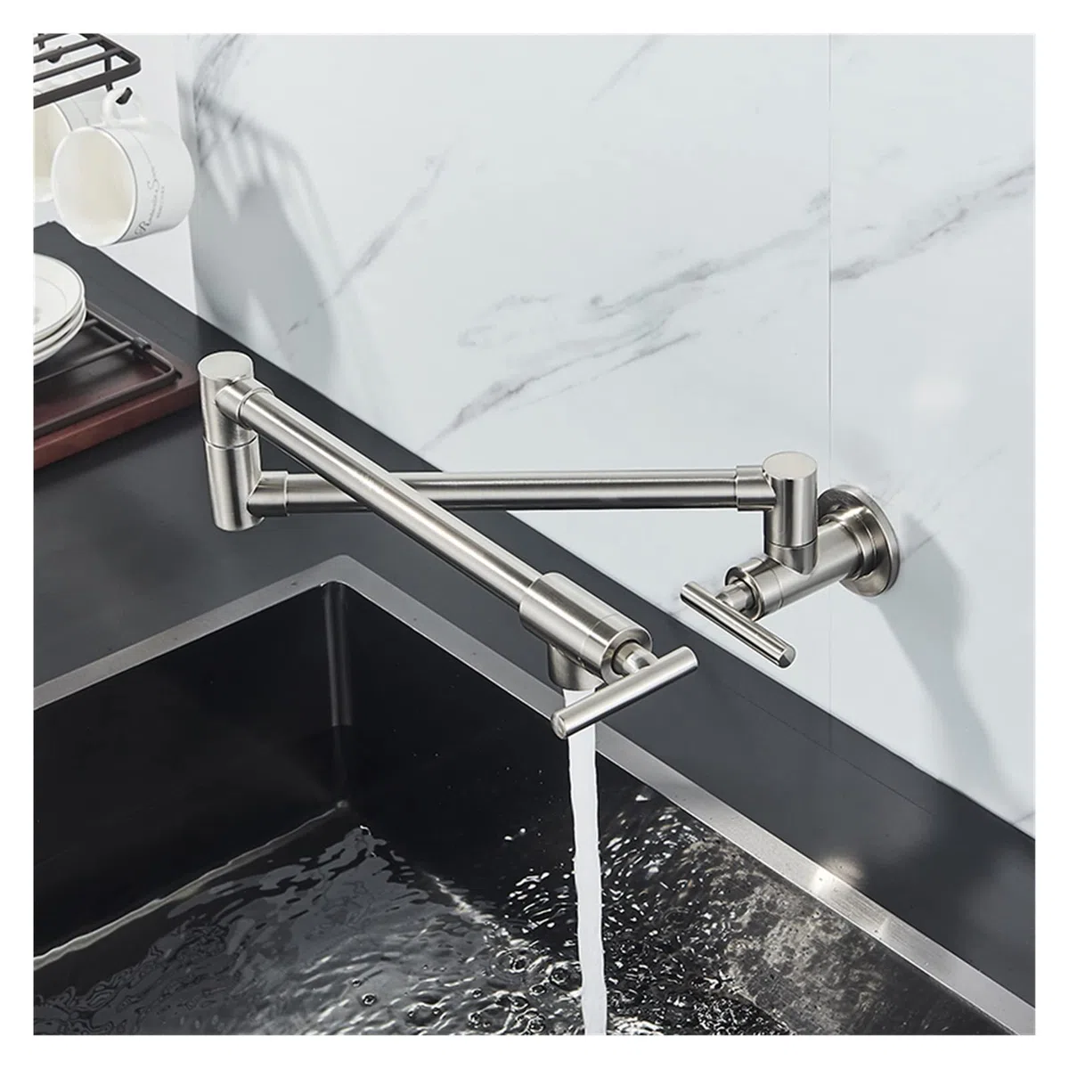 Gold Brass Pot Filler Tap Tap Cucina Rubinetto Singolo Freddo Freddo Solo Rubinetto Ruota Pieghevole Bustina Chrome Lavello Tap Montata a Parete - Rubinetto da Cucina(Polished Gold C)