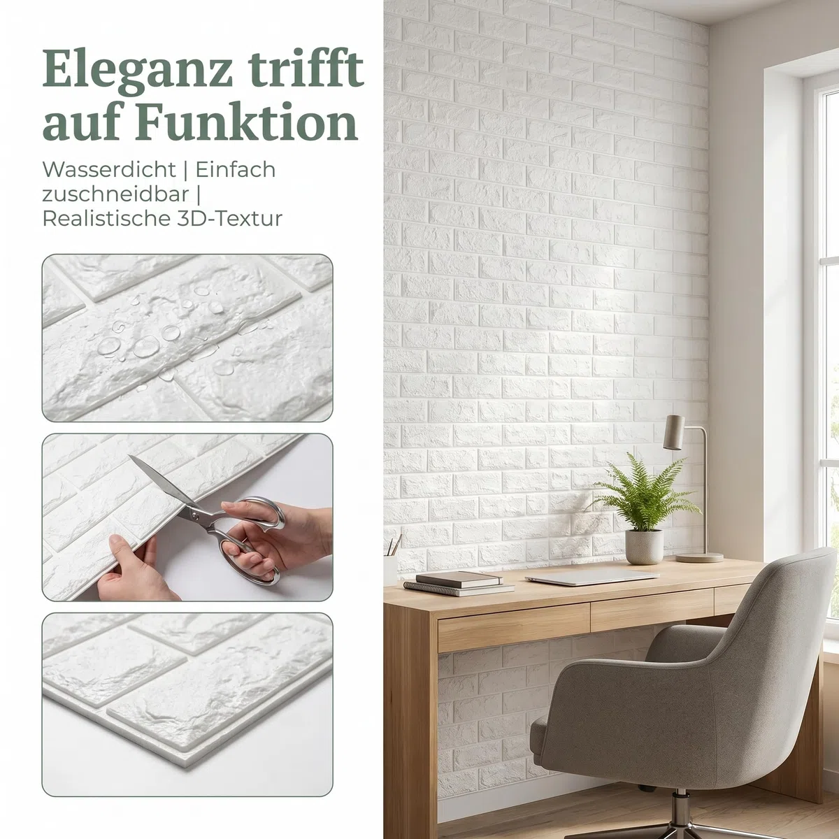 40 pezzi di pannelli murali 3D 77 x 70 cm, rivestimento murale autoadesivo, effetto pietra, carta da parati impermeabile, adesivo murale in mattoni, per cucina, camera da letto, bagno, bianco