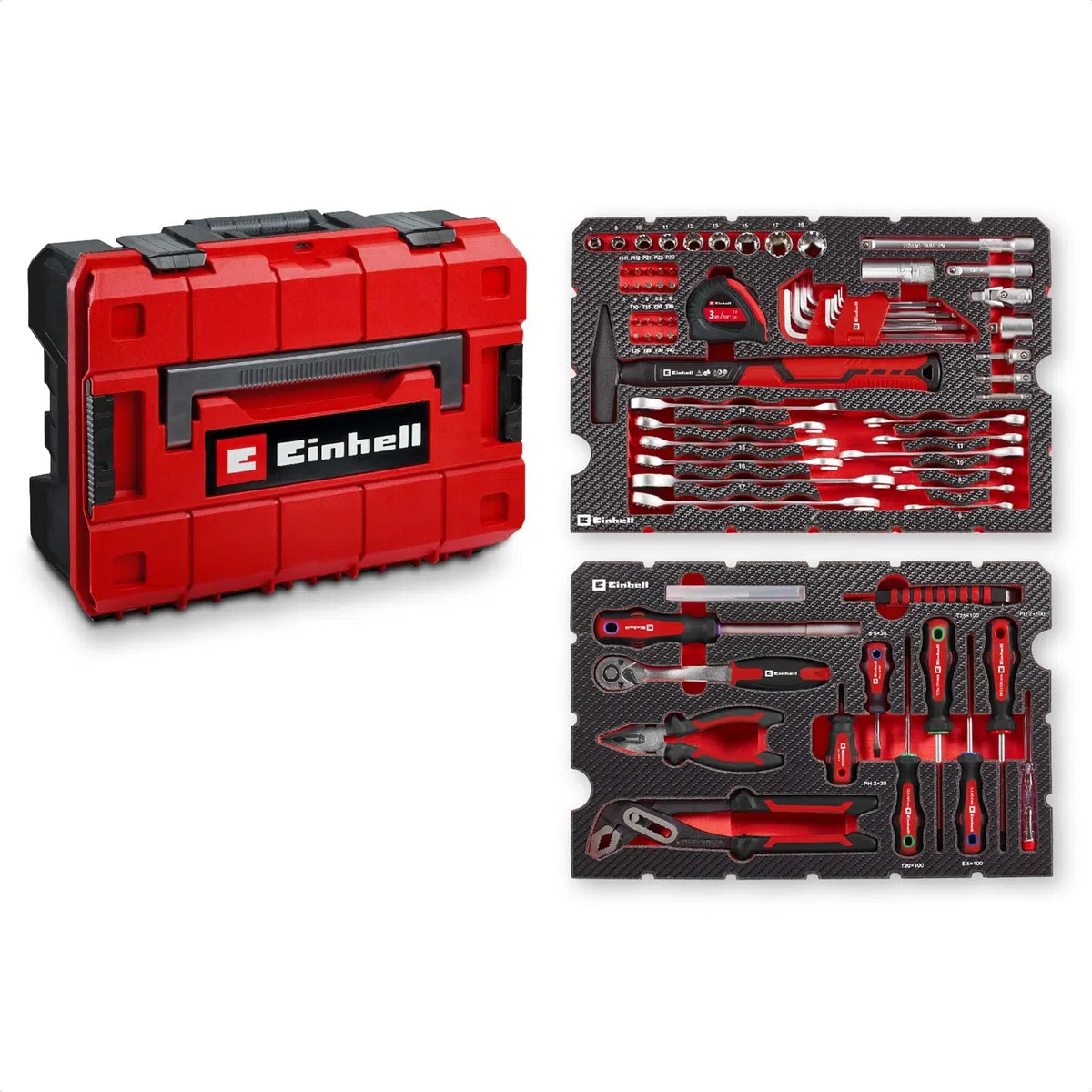 Einhell E-CASE originale da 80 pezzi (set di utensili di alta qualità in una robusta valigetta di plastica impilabile, ideale come attrezzatura di base per la casa e l'officina)