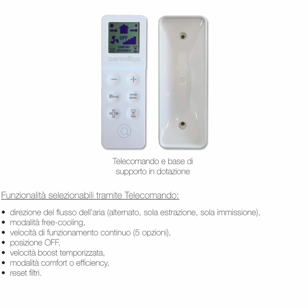 Aerauliqa 004388 Quantum Next 100 - Unità di VMC Decentralizzata a Flusso Alternato, con Recupero di Calore, Super Silenziosa, con Telecomando Multifunzione, Bianco, Diametro 100 mm | Telecomando con display, sensore di umidità, silenzioso. Diam.110mm
