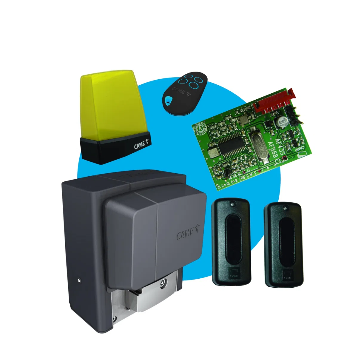 CAME Kit automazione BX a 230 V per cancelli scorrevoli fino a 14 m e 800 kg residenziali a uso intensivo include motore, scheda radiofrequenza, coppia di fotocellule, lampeggiante e trasmettitore