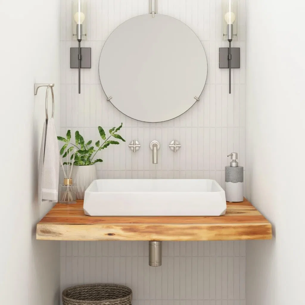 ShGaxin Piano Bagno 60x60x2,5 cm Quadrato Legno Massello di Acacia,Piano Bagno,Top Bagno Piano per Lavabo da Appoggio,Piano Lavabo Bagno-370258