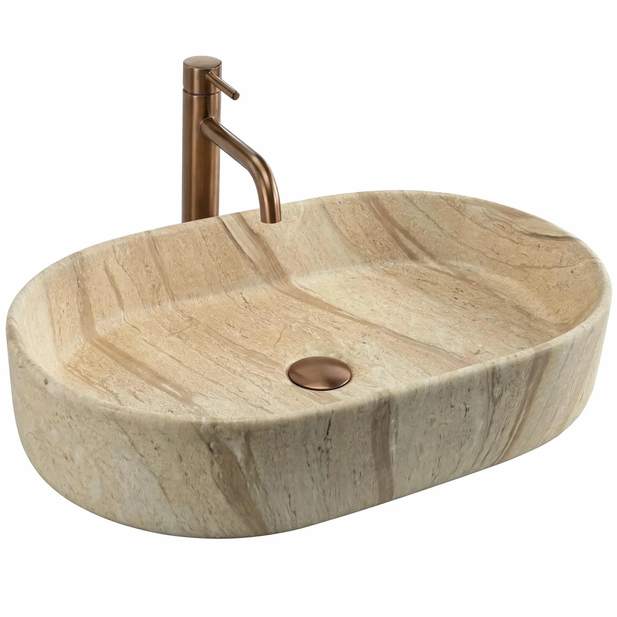 Rea - Lavabo da appoggio Nadia 60 Ovale - Ceramiche Sanitarie - Beige, Pietra Artificiale - 61 x 38,5 x 12 cm