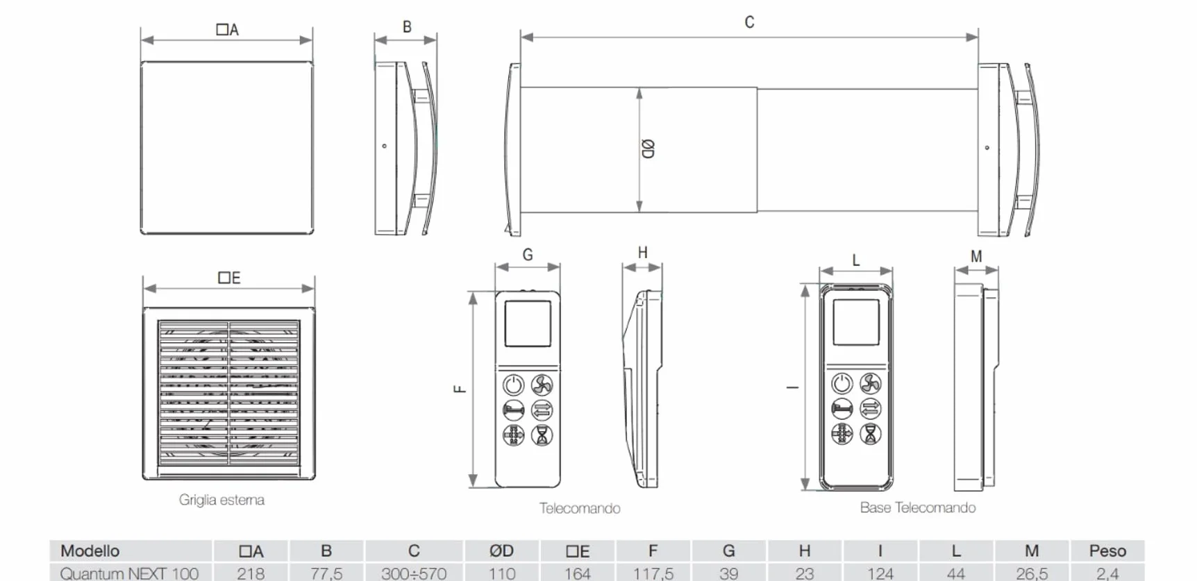 Aerauliqa 004388 Quantum Next 100 - Unità di VMC Decentralizzata a Flusso Alternato, con Recupero di Calore, Super Silenziosa, con Telecomando Multifunzione, Bianco, Diametro 100 mm | Telecomando con display, sensore di umidità, silenzioso. Diam.110mm