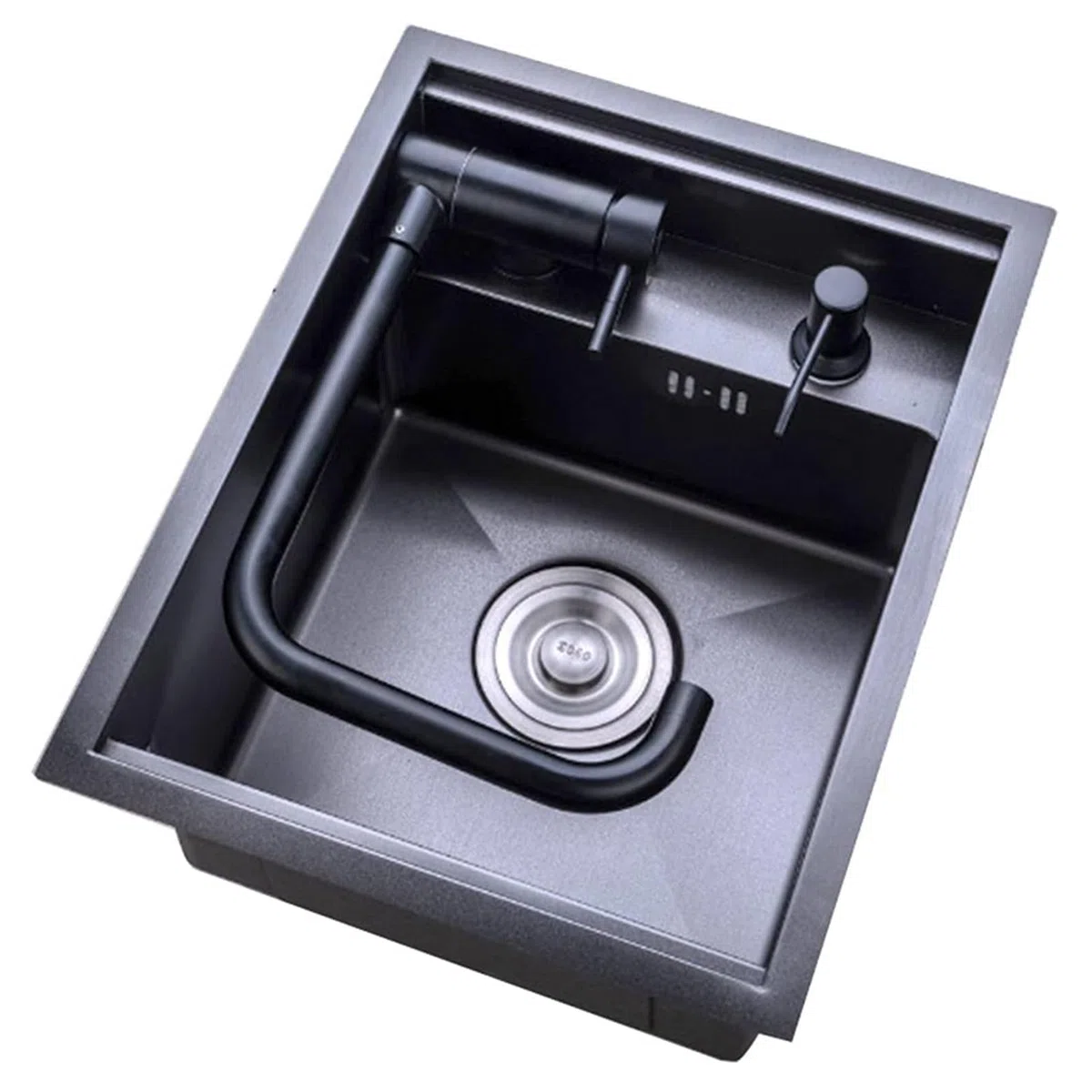 Lavello da bar, lavello a una vasca da cucina in acciaio inox 304, rubinetto rialzato, lavello con coperchio nascosto, invisibile dell'isola centrale di RV