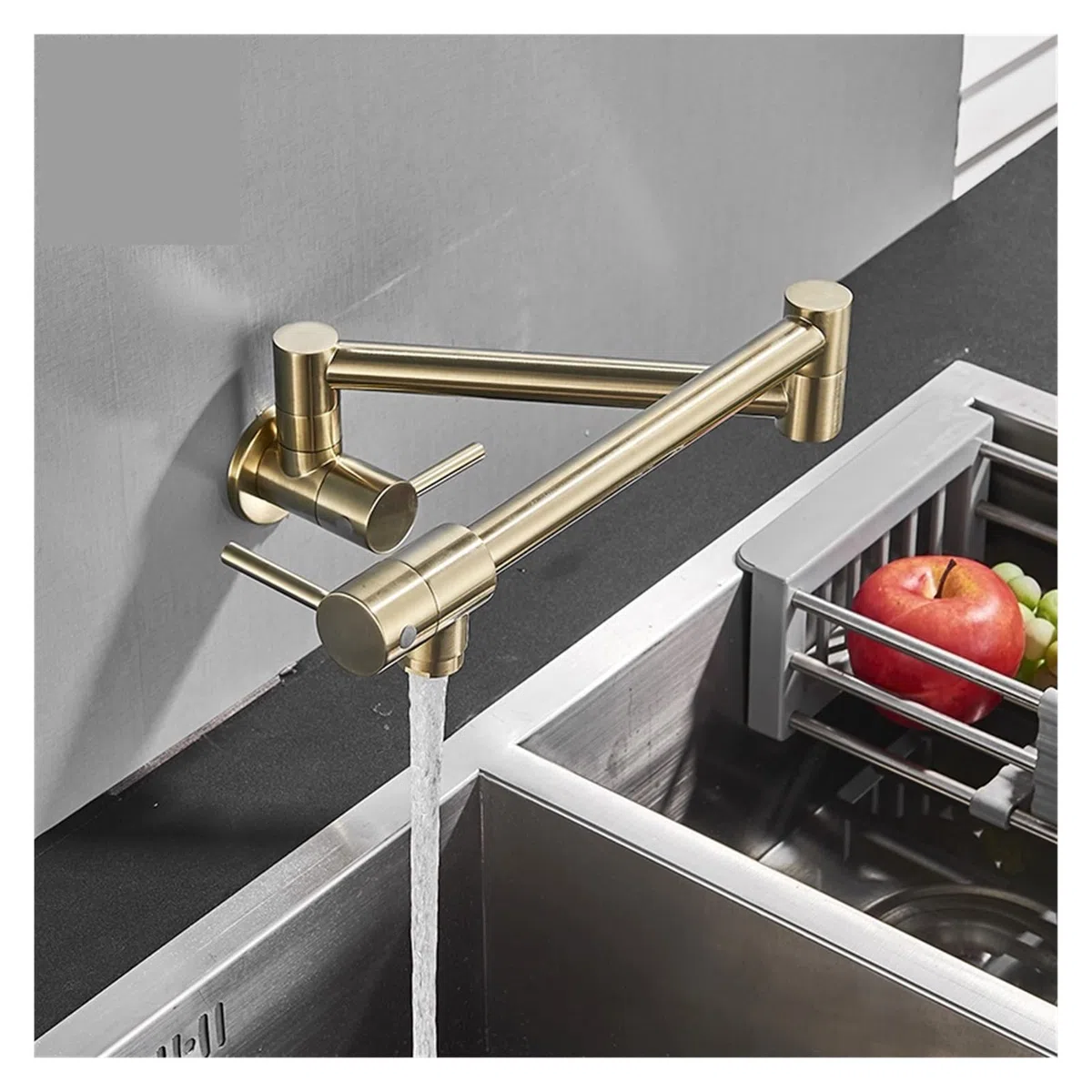 Gold Brass Pot Filler Tap Tap Cucina Rubinetto Singolo Freddo Freddo Solo Rubinetto Ruota Pieghevole Bustina Chrome Lavello Tap Montata a Parete - Rubinetto da Cucina(Polished Gold C)