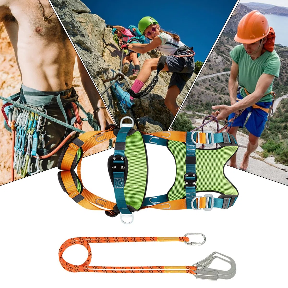 Imbracature Di Sicurezza Anticaduta - Equipaggio di Sicurezza Full Body - Corda Anticaduta con Ammortizzatore, Cintura di Supporto con Imbottitura Comfort, Attrezzatura per Arrampicata, Escursionismo