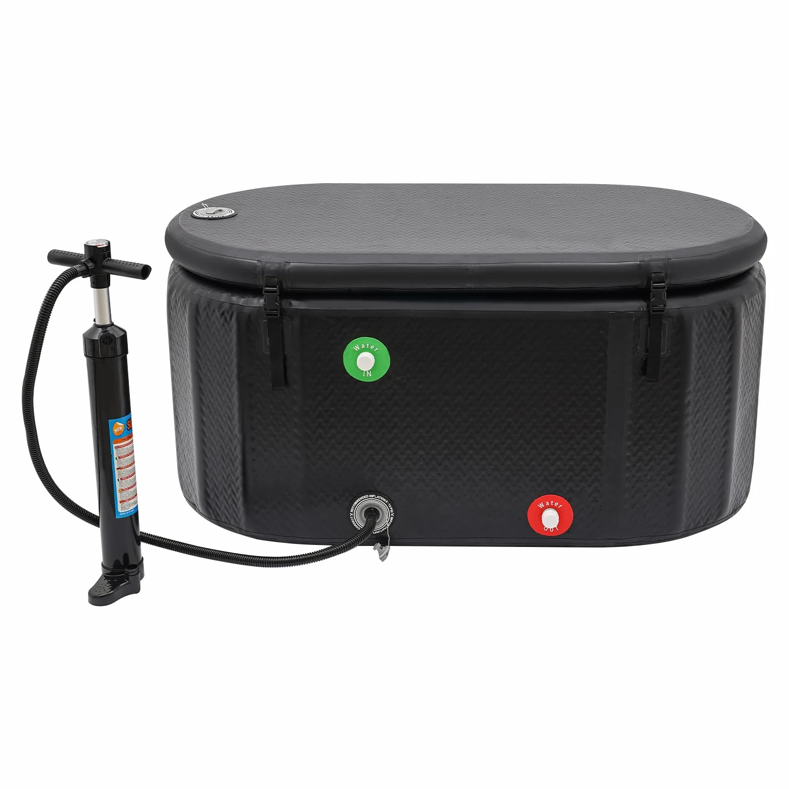 Bagno di ghiaccio gonfiabile, 150 x 80 x 67 cm, 370 l, vasca da bagno di recupero atleti con pompa elettrica, PVC e gomma resistente, valvola di riempimento/risciacquo, coperchio isolante 8 cm