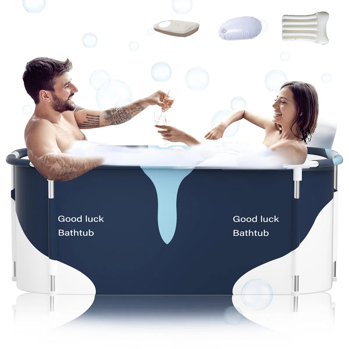 Vasca da bagno pieghevole portatile 140 cm con telaio in metallo, grande famiglia per adulti, conversione efficace da bagno caldo e freddo, 140x60x55 cm