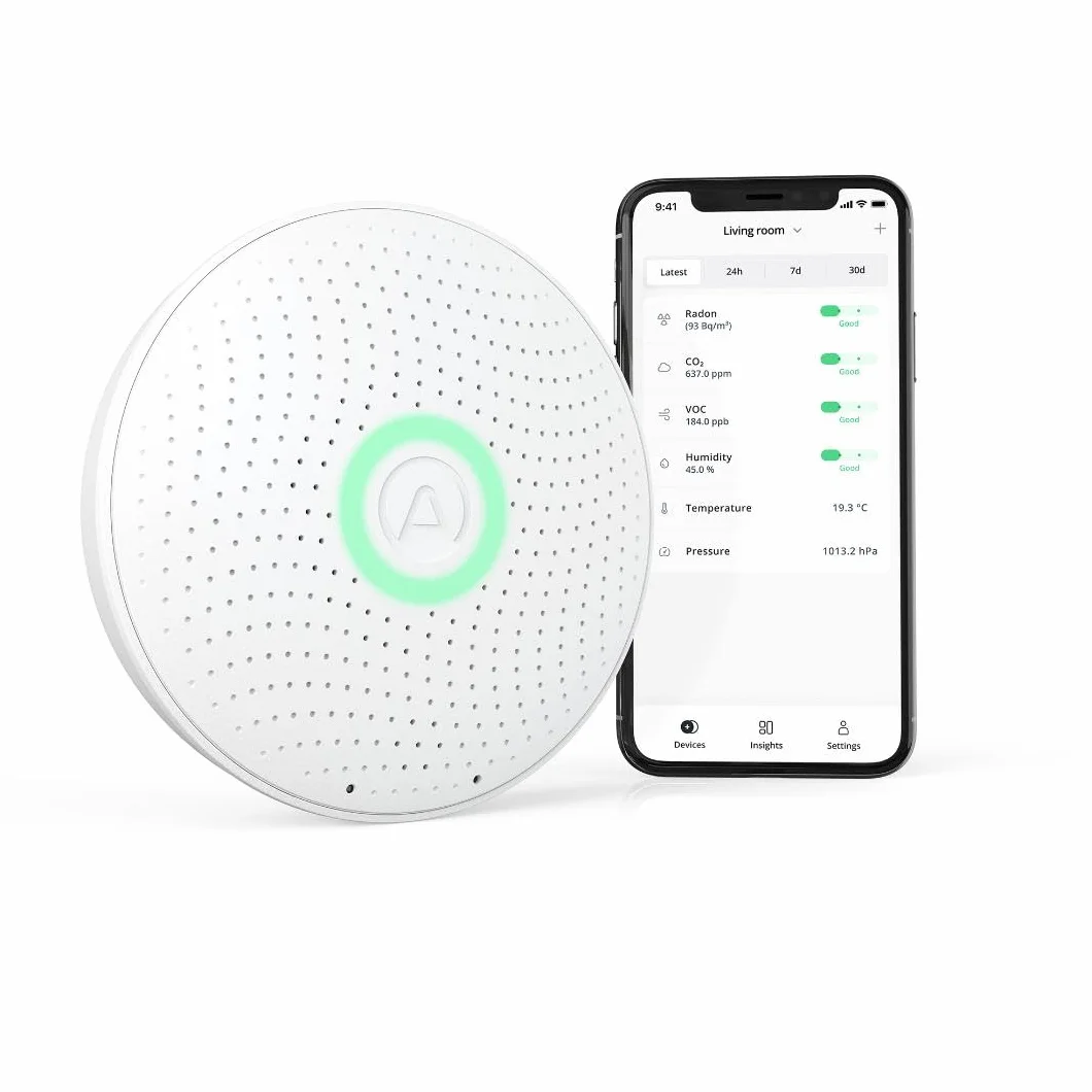Airthings 2930 Wave Plus: Monitor per il radon e la qualità dell'aria con rilevatore di CO2, COV, pressione atmosferica, umidità e temperatura, Bianco