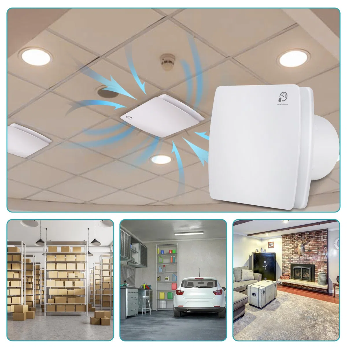 Randaco Confezione da 2 ventilatori da bagno 100 mm con sensore di umidità - Ventilatore estrattore d'aria regolabile con timer - Ventilatore murale silenzioso per bagno, servizi igienici