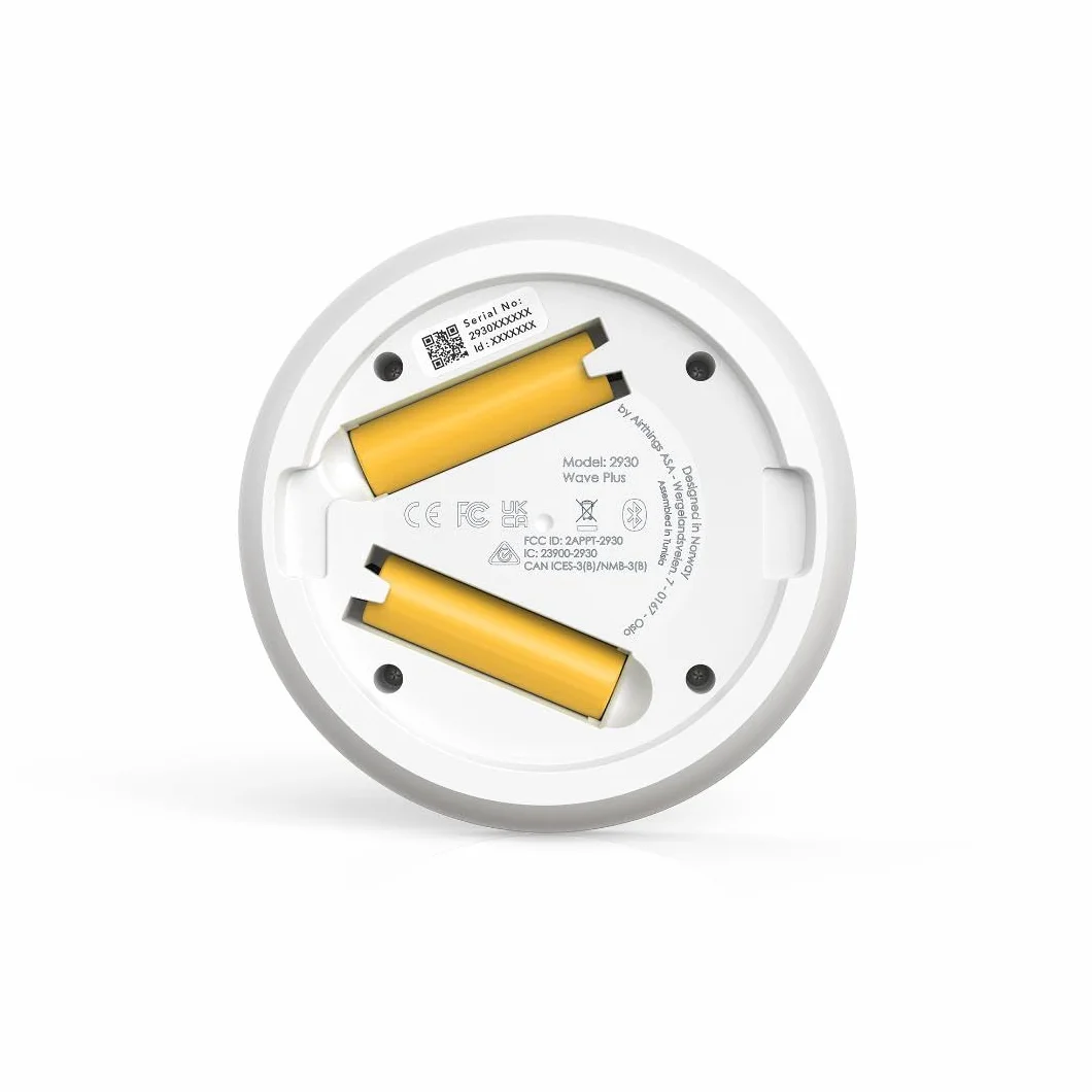 Airthings 2930 Wave Plus: Monitor per il radon e la qualità dell'aria con rilevatore di CO2, COV, pressione atmosferica, umidità e temperatura, Bianco