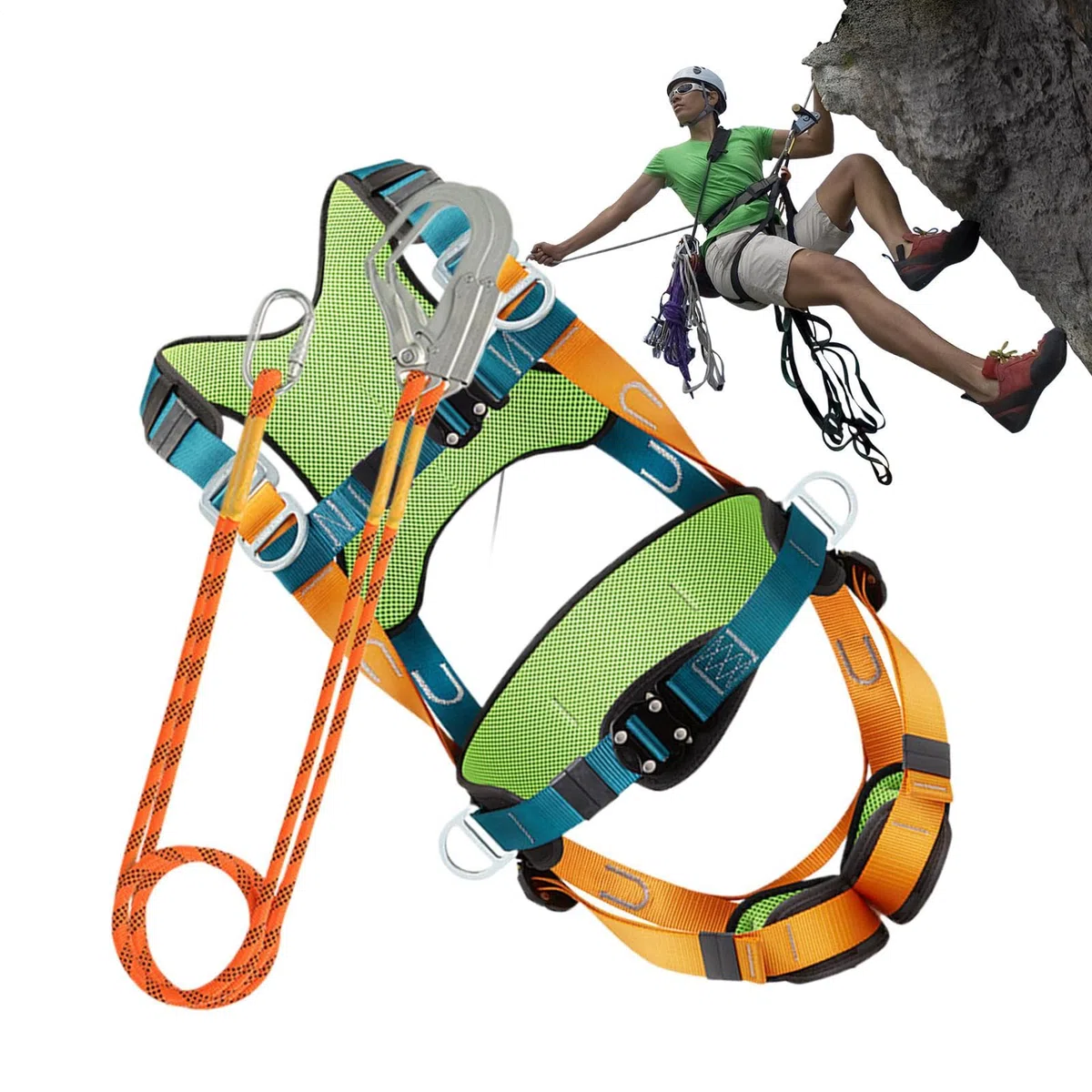 Imbracature Di Sicurezza Anticaduta - Equipaggio di Sicurezza Full Body - Corda Anticaduta con Ammortizzatore, Cintura di Supporto con Imbottitura Comfort, Attrezzatura per Arrampicata, Escursionismo