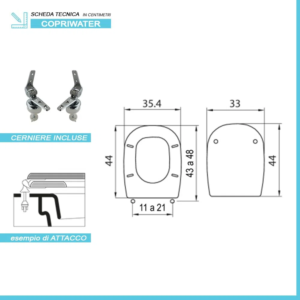 Inbagno Copriwc Sedile coprivaso Tesi Ideal Standard, Legno con Cerniere Acciaio, Compatibile dedicato