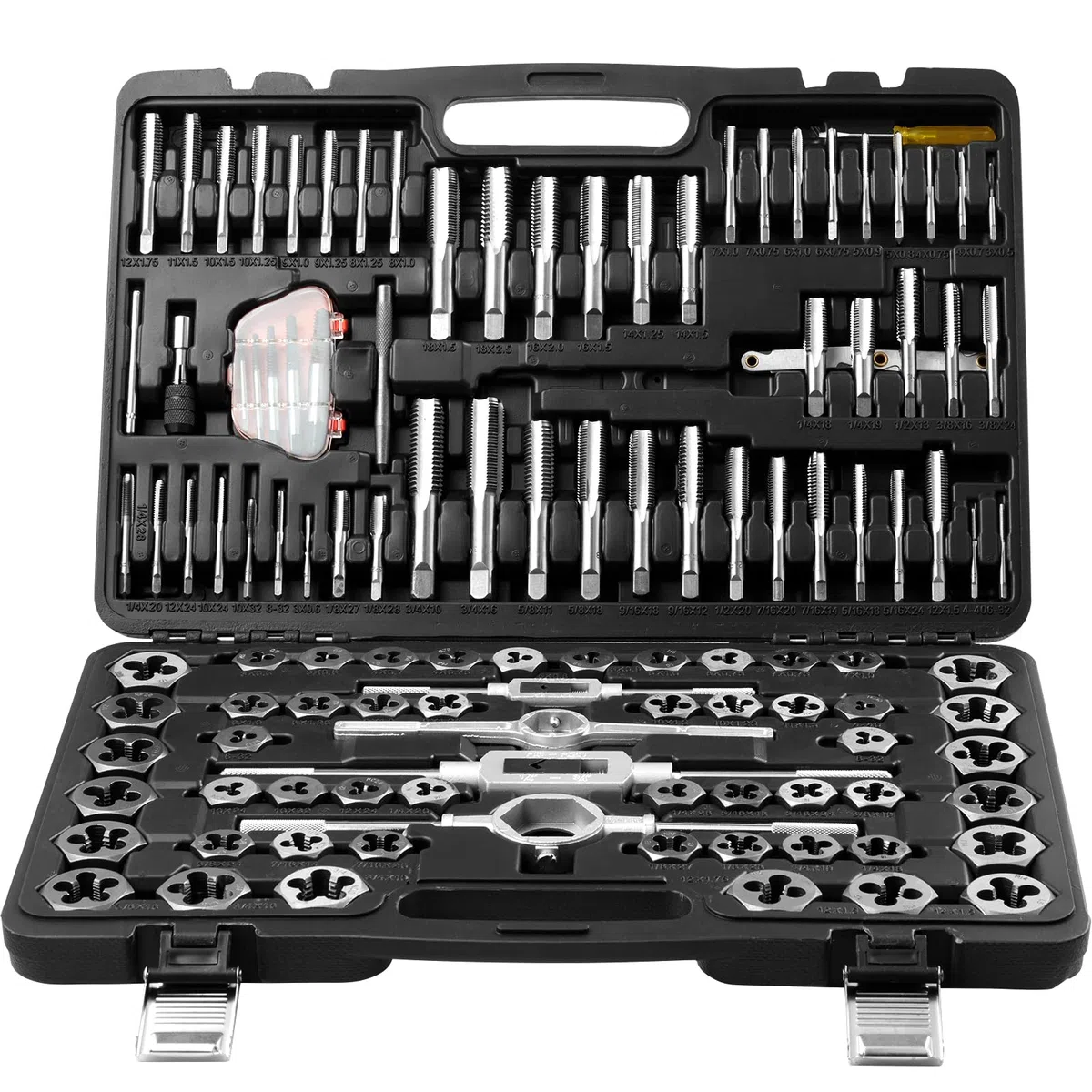VEVOR Set di Filiere Maschi Utensili per Filettatura SAE 116 Pezzi in Totale, Set per Rubinetti Matrici in Lega di Zinco Utensili per Filettature in Valigetta Portatile, Set di Rubinetti Chiavi 116 Pz