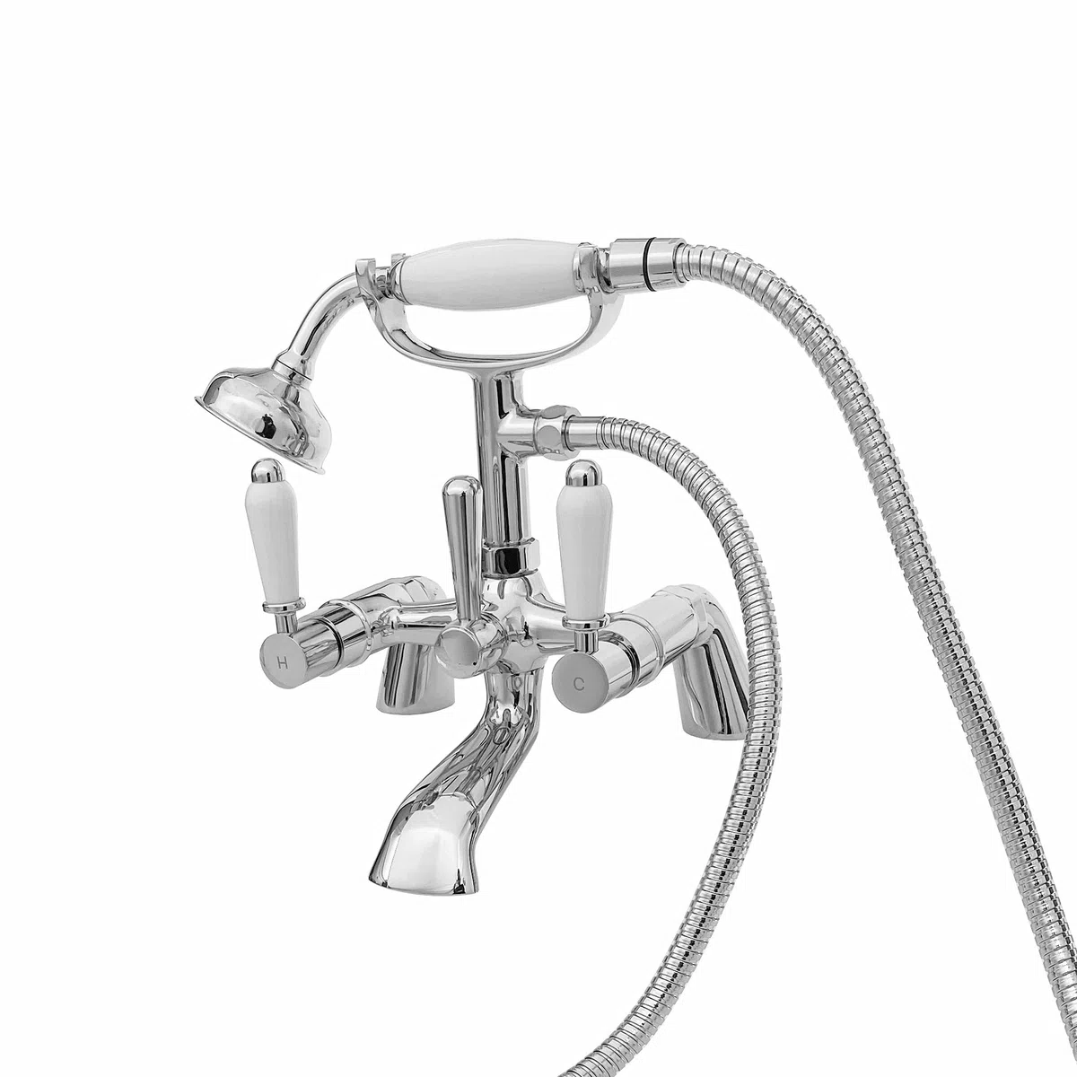 ENKI, Downton, BT0508 - Miscelatore per vasca da bagno e doccia, con leve in ceramica bianca, cromato