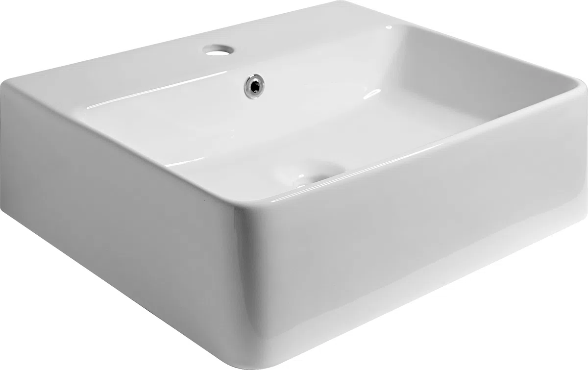 Lavabo Bagno forma Rettangolare in Ceramica Bianco Lucido Misure 53 x 42 x 15 cm - Per piani d'appoggio sospeso in bagno e mobili da toilette