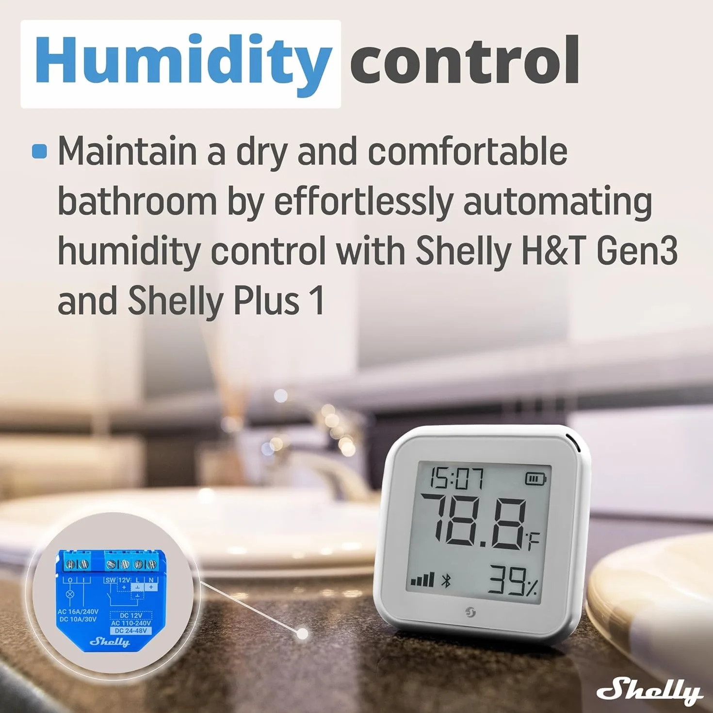 Shelly H&T Gen 3-2 sensori di temperatura e umidità Wi-Fi e Bluetooth, automazione domestica, nessun hub necessario, lunga durata della batteria, montaggio a parete