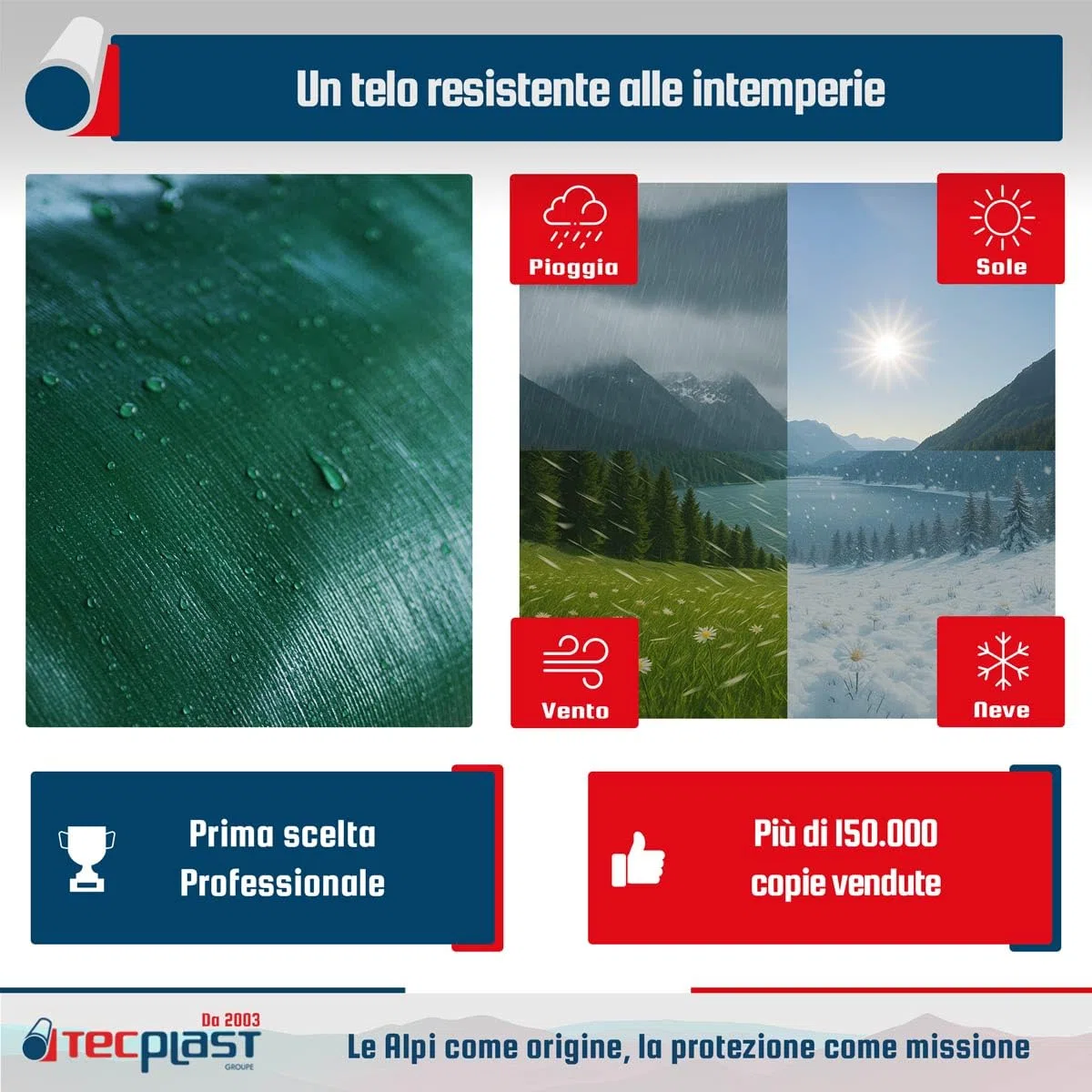 Telo per Tetto 6x8 m - TECPLAST - HQ250TO - Verde e Marrone - Alte Prestazioni - Telone Impermeabile per Conciatetti e Carpentieri