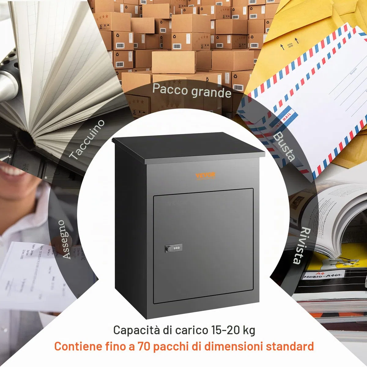 VEVOR Cassetta Postale per Pacco da Parete in Acciaio Zincato con Serratura a Codici 44x35x58,3 cm Capacità Carico 15-20 kg, Cassetta Murale per Pacchi Dimensioni max. per Pacco da 35,5x11,5x19,2 cm