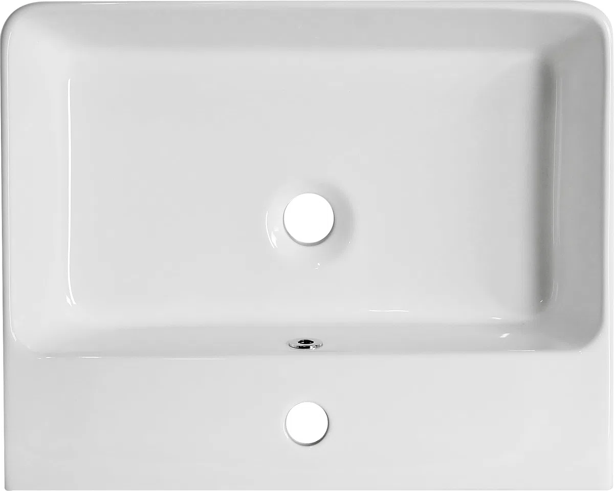 Lavabo Bagno forma Rettangolare in Ceramica Bianco Lucido Misure 53 x 42 x 15 cm - Per piani d'appoggio sospeso in bagno e mobili da toilette