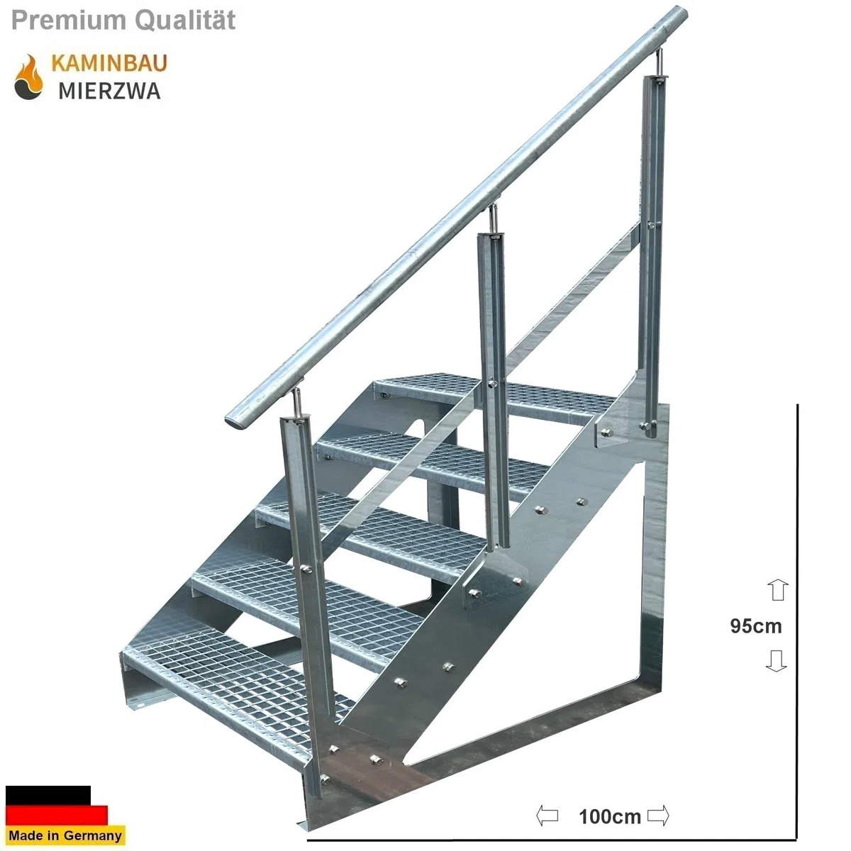 Scale con griglia in acciaio Premium 5 Gradini Scala autoportante Completamente zincata con ringhiera a destra - Dimensioni (L x L x H) 101cm x 100cm x 95cm