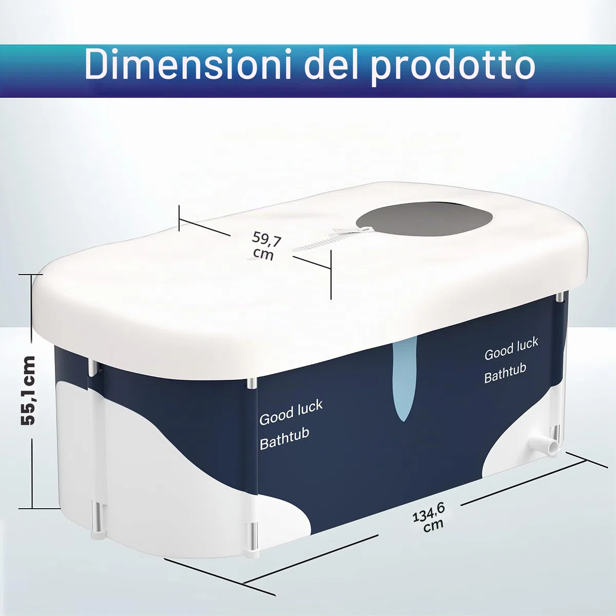 Vasca da bagno pieghevole portatile 140 cm con telaio in metallo, grande famiglia per adulti, conversione efficace da bagno caldo e freddo, 140x60x55 cm