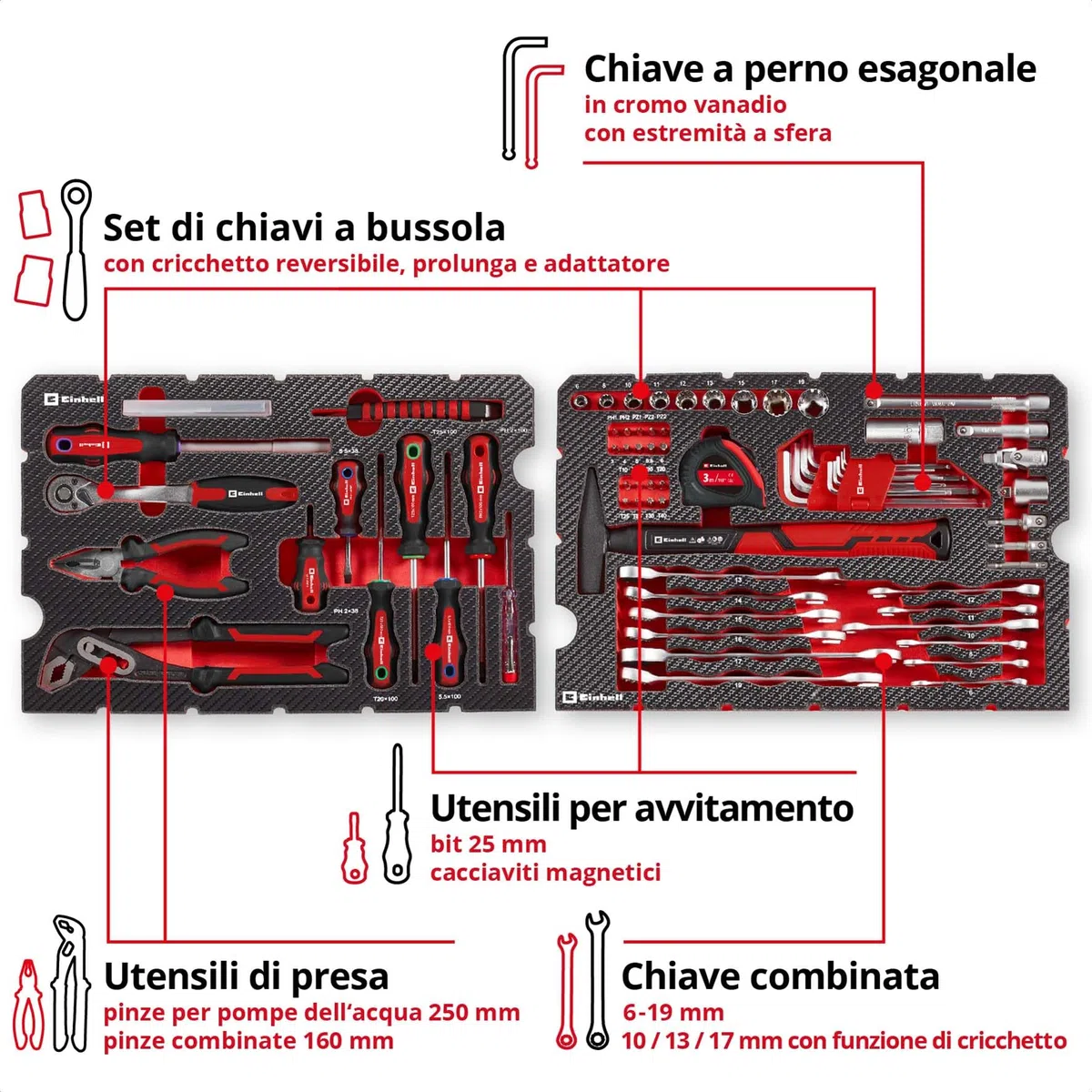 Einhell E-CASE originale da 80 pezzi (set di utensili di alta qualità in una robusta valigetta di plastica impilabile, ideale come attrezzatura di base per la casa e l'officina)