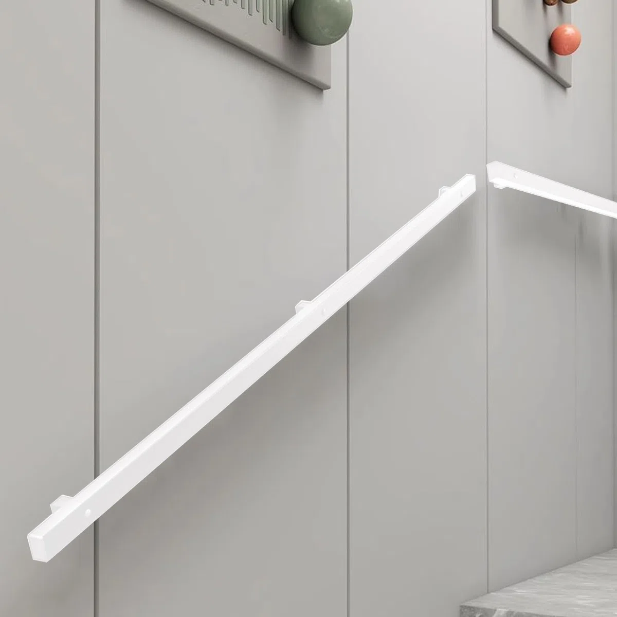 Corrimano Bianco per Scale Interne, Corrimano per Ringhiera per Scale Quadrate in Metallo, Kit Ringhiera per Ringhiera con Staffe in Ferro battuto e Viti in Metallo(200cm)