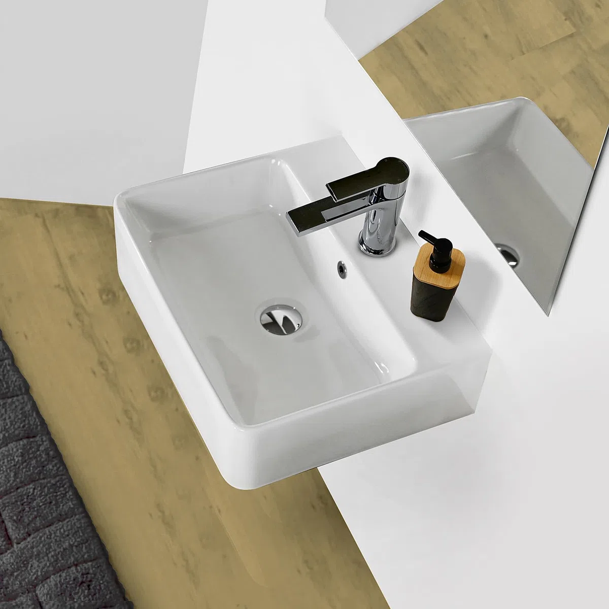 Lavabo Bagno forma Rettangolare in Ceramica Bianco Lucido Misure 53 x 42 x 15 cm - Per piani d'appoggio sospeso in bagno e mobili da toilette