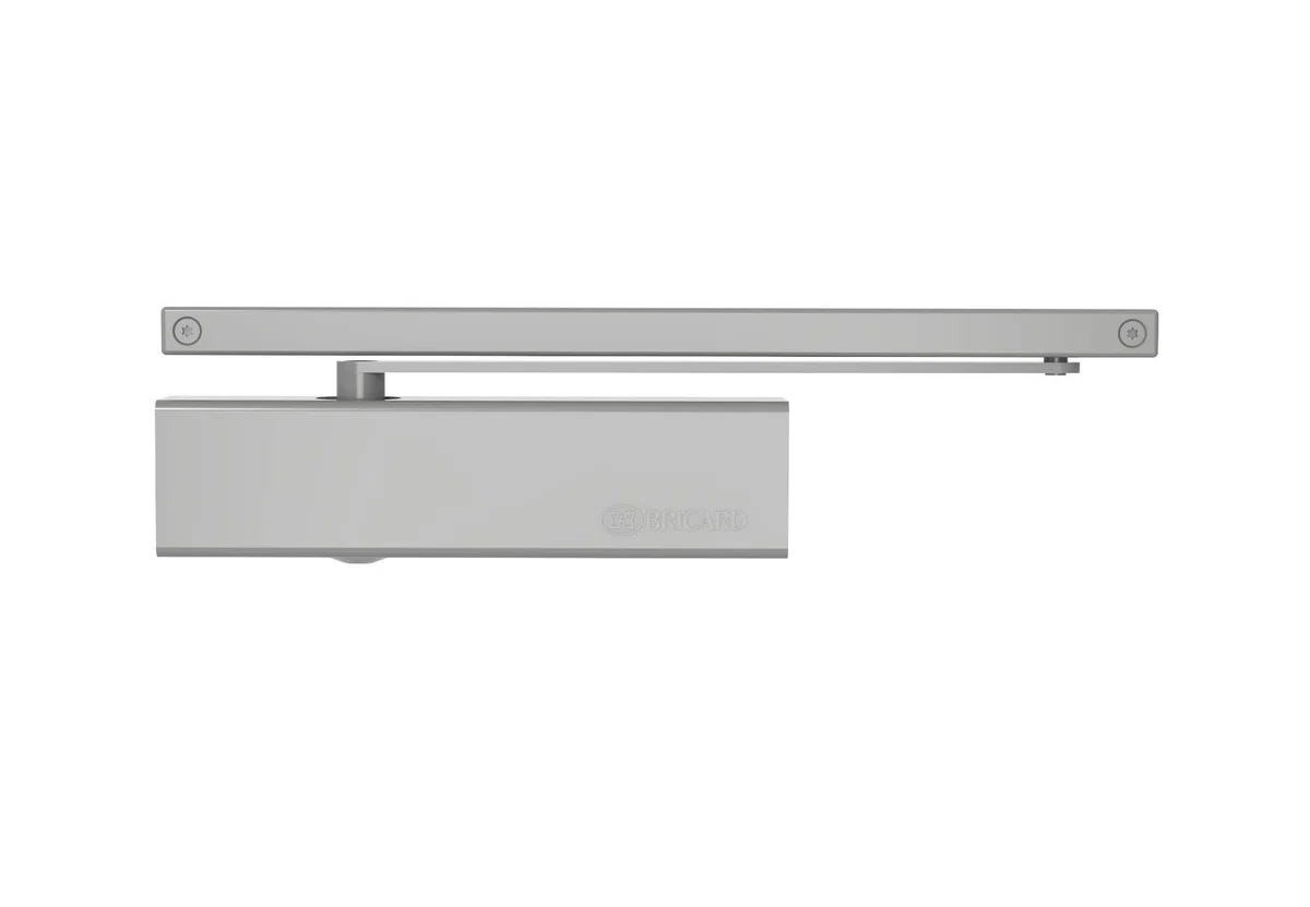 Bricard 6451257 Chiudiporta tecnologia Pignone cremagliera eccentrato, forza 1-3 (fino a 60kg), braccio a cerniera, argento